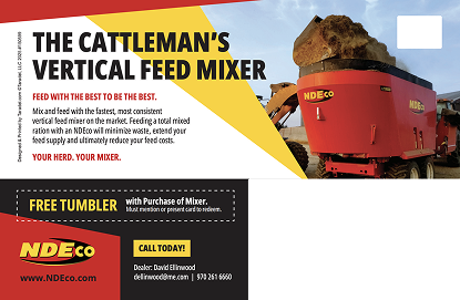 Ellingwood Angus / Vermeer postcard promoting the Cattleman's vertical feed mixer